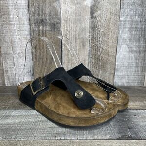 Womens Tihoo Black Suede Casual Comfort Slip On T-Strap Thong Sandals Size 5 M